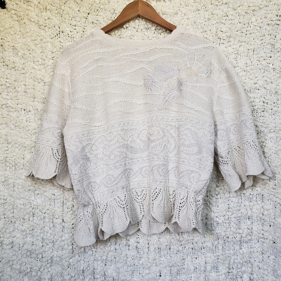 Vintage grandmacore cottagecore knit mermaid short sleeve sea medium large - Picture 2 of 12
